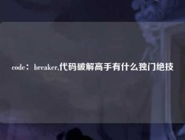 code：breaker,代码破解高手有什么独门绝技