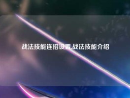 战法技能连招设置,战法技能介绍