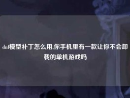 dnf模型补丁怎么用,你手机里有一款让你不会卸载的单机游戏吗